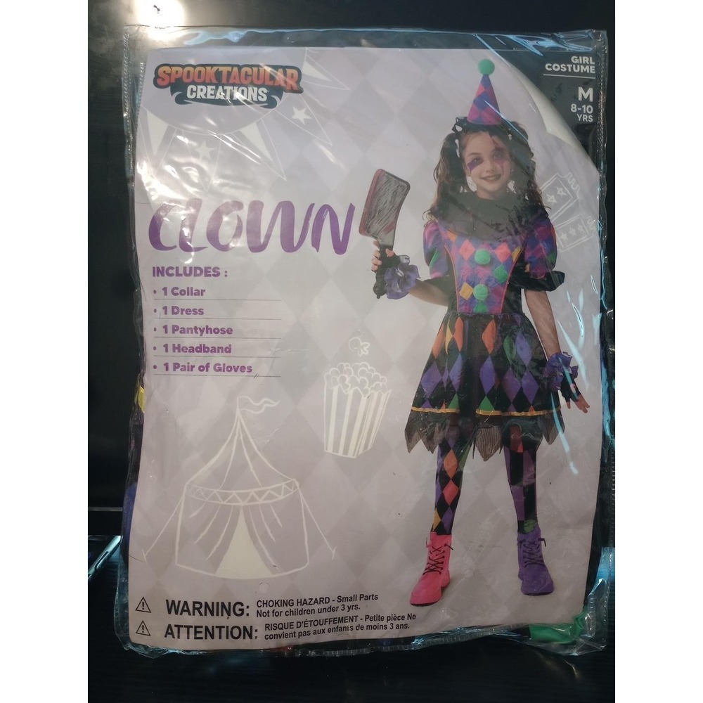 Spooktacular Creations Girls Creepy Clown Costume M 8-10 Halloween New